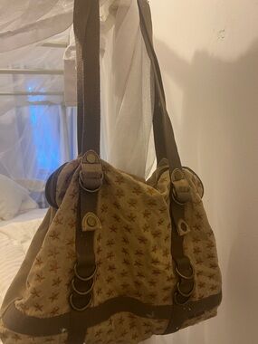 Canvas Star-Print Shoulder Bag in Tan